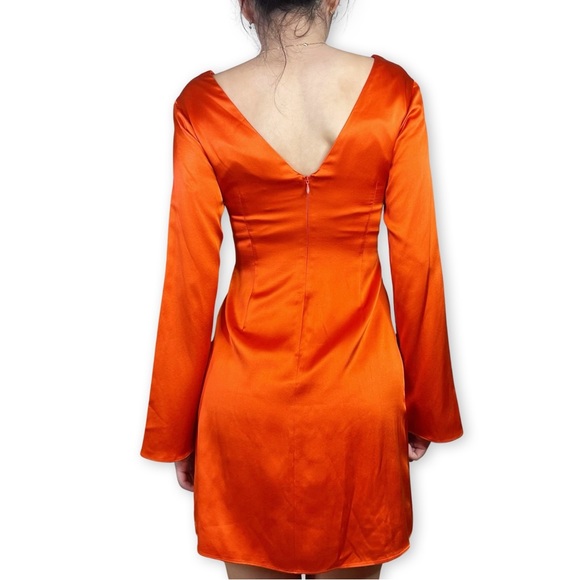 Cinq à Sept Caelan Knot Front Silk Dress in Tangerine Orange Size 00 - Picture 11 of 16